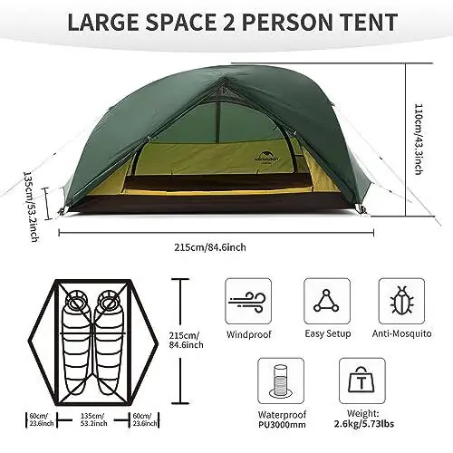 Naturehike Star River 2 Person Backpacking Tent, Double Layer Ultralight Two Person Tent for Camping Hiking, 2 Man Lightweight Tent for Cycling, Bikepacking - 4