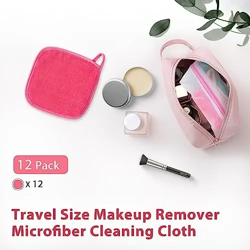 NATWAG | Reusable Update Makeup Removing Microfiber Cloth for Sensitive Skin | Washable Makeup Remover Towels | Natural Facial Cleansing Towels (6”x 6”, 12 Pack/Pink) - 6