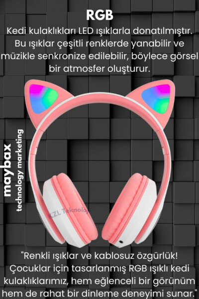 Наушники Bluetooth A Quality Vilya Cat Ear с подробной совместимостью, без проводов, для детей-геймеров - 30