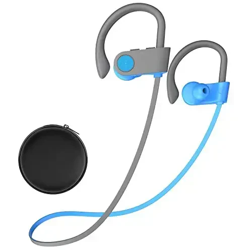 Наушники Bluetooth Stiive, беспроводные спортивные наушники-вкладыши 5.3 IPX7 водонепроницаемые с микрофоном, стереонаушники с защитой от пота, наушники с шумоподавлением для тренировок в спортзале, 16 часов воспроизведения - сине-серый - 1