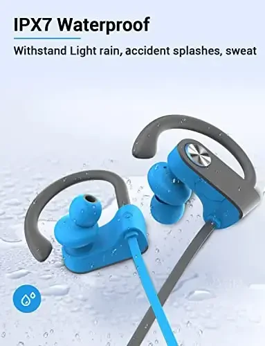 Наушники Bluetooth Stiive, беспроводные спортивные наушники-вкладыши 5.3 IPX7 водонепроницаемые с микрофоном, стереонаушники с защитой от пота, наушники с шумоподавлением для тренировок в спортзале, 16 часов воспроизведения - сине-серый - 5