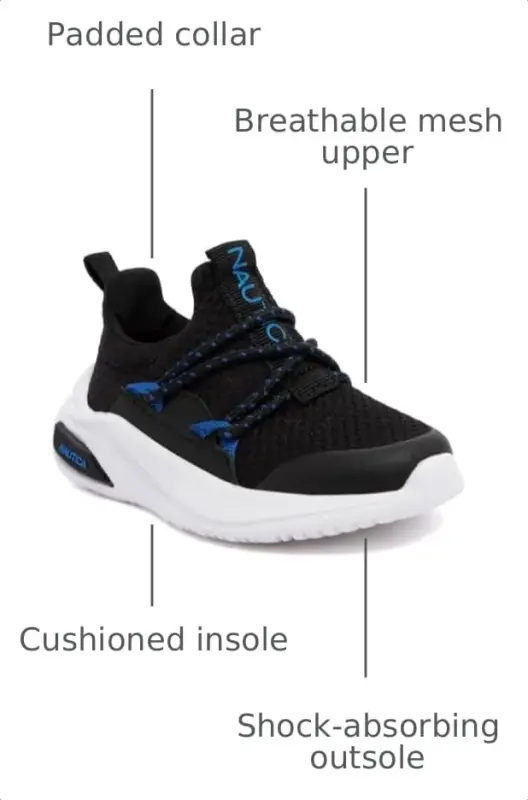 Nautica Bolalar uchun Sport Slip-On Krossovkalari - O'g'il va qizlar uchun qulay Bungee yugurish pabzallari - Faol bolalar uchun zamonaviy va qo'llab-quvvatlovchi poyabzal - 3