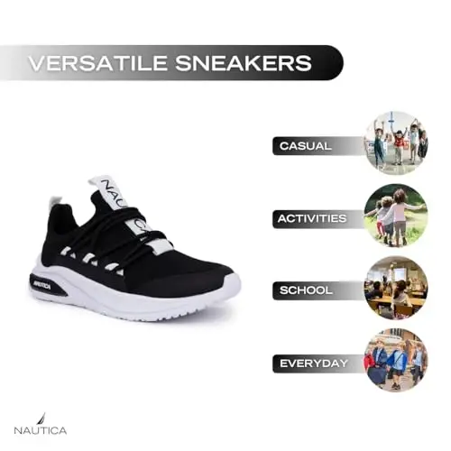 Nautica Kids Athletic Slip-On Sneakers - Comfortable Bungee Running Shoes for Boys and Girls - Stylish and Supportive Footwear for Active Kids (Big Kid/Little Kid/Toddler) - 6