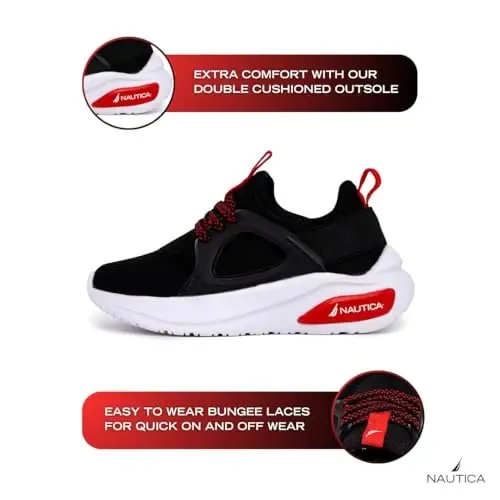 Nautica Kids Athletic Slip-On Sneakers - Comfortable Bungee Running Shoes for Boys and Girls - Stylish and Supportive Footwear for Active Kids (Big Kid/Little Kid/Toddler) - 9
