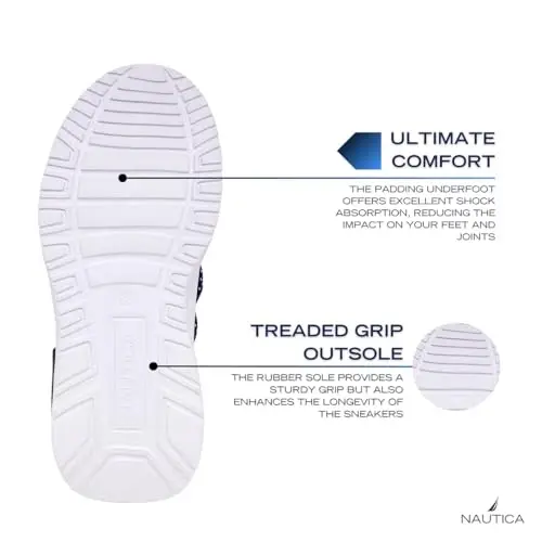 Nautica Kids Athletic Slip-On Sneakers - Comfortable Bungee Running Shoes for Boys and Girls - Stylish and Supportive Footwear for Active Kids (Big Kid/Little Kid/Toddler) - 5