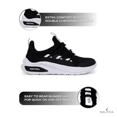 Nautica Kids Athletic Slip-On Krossovkalari - O'g'il va qizlar uchun qulay bungee yugurish poyabzallari - Faol bolalar uchun zamonaviy va qulay poyabzal (Katta bola/Kichik bola/Yosh bola) - 2