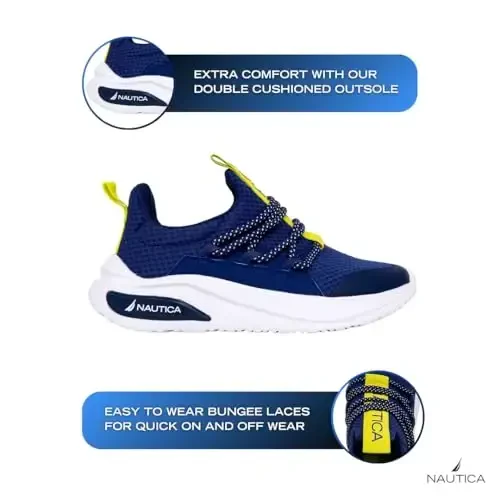 Nautica Kids Athletic Slip-On Krossovkalari - O'g'il va qizlar uchun qulay Bungee yugurish poyafzallari - Faol bolalar uchun zamonaviy va qulay poyafzal (Katta bola/Kichik bola/Yangi o'rgangan bola) - NAUTICA (1)