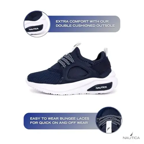 Nautica Kids Athletic Slip-On Sneakers - Comfortable Bungee Running Shoes for Boys and Girls - Stylish and Supportive Footwear for Active Kids (Big Kid/Little Kid/Toddler) - 9