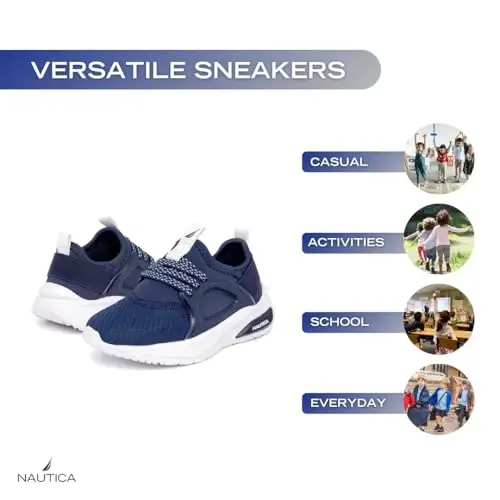 Nautica Kids Athletic Slip-On Sneakers - Comfortable Bungee Running Shoes for Boys and Girls - Stylish and Supportive Footwear for Active Kids (Big Kid/Little Kid/Toddler) - 13