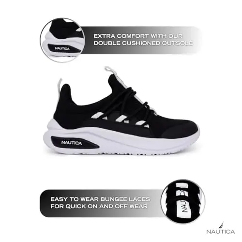 Nautica Kids Athletic Slip-On Sneakers - Comfortable Bungee Running Shoes for Boys and Girls - Stylish and Supportive Footwear for Active Kids (Big Kid/Little Kid/Toddler) - 8
