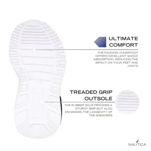 Nautica Kids Athletic Slip-On Sneakers - O'g'il va qizlar uchun qulay bungee yugurish poyabzallari - Faol bolalar uchun zamonaviy va qo'llab-quvvatlovchi poyabzal (Katta bola/Kichik bola/Yosh bola) - 5