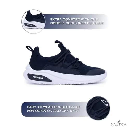 Nautica Kids Athletic Slip-On Sneakers - O'g'il va qizlar uchun qulay bungee yugurish poyafzallari - Faol bolalar uchun zamonaviy va qo'llab-quvvatlovchi poyafzal (Katta bola/Kichik bola/Yangi o'sib kelayotgan bola) - 2