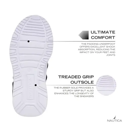 Nautica Kids Athletic Slip-On Sneakers - O'g'il va qizlar uchun qulay bungee yugurish poyafzallari - Faol bolalar uchun zamonaviy va qo'llab-quvvatlovchi poyafzal (Katta bola/Kichik bola/Yangi o'sib kelayotgan bola) - 5