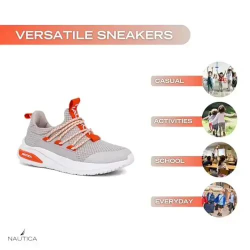 Nautica Kids Athletic Slip-On Sneakers - O'g'il va qizlar uchun qulay bungee yugurish poyafzallari - Faol bolalar uchun zamonaviy va qo'llab-quvvatlovchi poyafzal (Katta bola/Kichik bola/Yumshoq) - 7