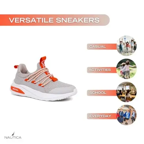 Nautica Kids Athletic Slip-On Sneakers - O'g'il va qizlar uchun qulay bungee yugurish poyafzallari - Faol bolalar uchun zamonaviy va qo'llab-quvvatlovchi poyafzal (Katta bola/Kichik bola/Yumshoq) - 7