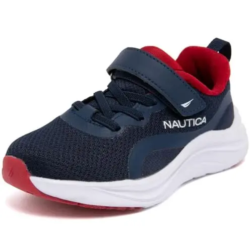 Nautica Kids Running Shoes for Boys and Girls, Lightweight Athletic Sneakers with Cushioned Comfort, Hook and Loop Strap, Bungee Lace Tennis Shoes for Toddler Little Kid and Big Kid 