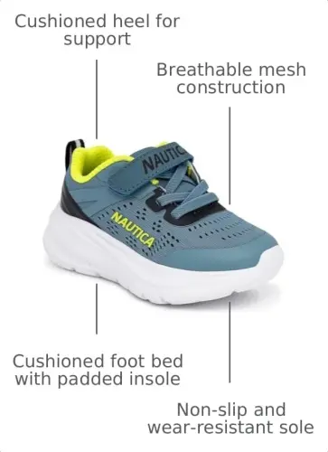 Nautica Kids Running Shoes for Boys and Girls, Lightweight Athletic Sneakers with Cushioned Comfort, Hook and Loop Strap, Bungee Lace Tennis Shoes for Toddler Little Kid and Big Kid - 3