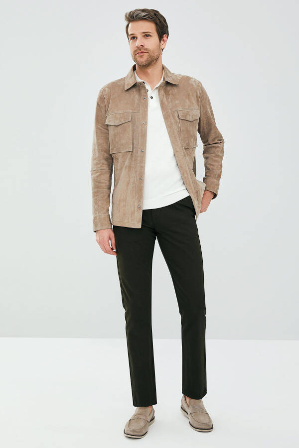 Navas Men's Beige Shirt Style Suede Leather Jacket 23sgd648310 - 12