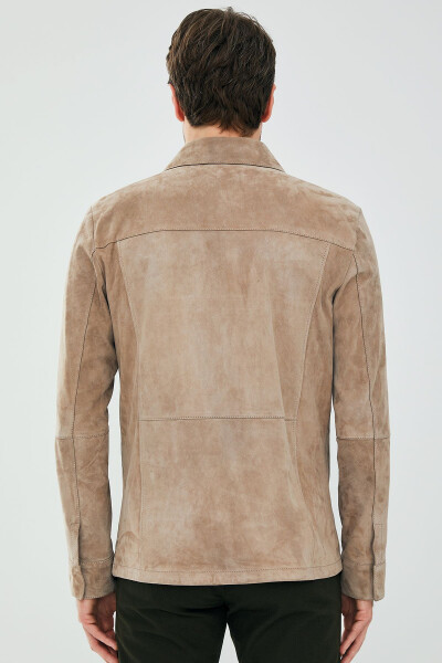 Navas Men's Beige Shirt Style Suede Leather Jacket 23sgd648310 - 4