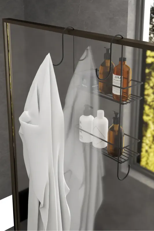 Навесная роскошная полка для ванной с крючками для шампуня, из нержавеющей стали, для душевой кабины, без сверления. Навесная полка для душа. - 4