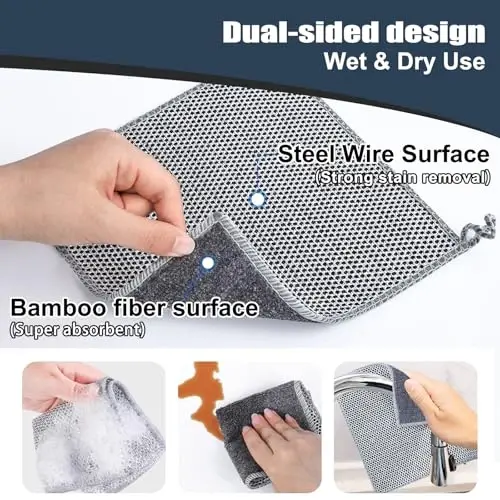 Navona 12 Pcs New Upgrade Steel Wire Dishcloth,Dry and Wet Dual-Use Steel Wire Cleaning Cloth,Powerful Cleaning Non-Scratch Wire Dishcloth Rag for Cookware, Sinks, Dishes, Stove Tops - 3