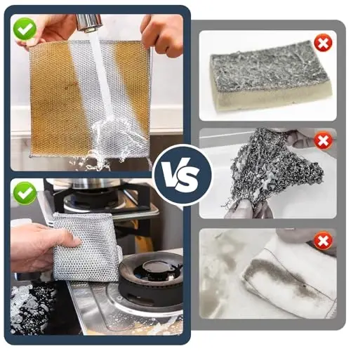 Navona 12 Pcs New Upgrade Steel Wire Dishcloth,Dry and Wet Dual-Use Steel Wire Cleaning Cloth,Powerful Cleaning Non-Scratch Wire Dishcloth Rag for Cookware, Sinks, Dishes, Stove Tops - 6