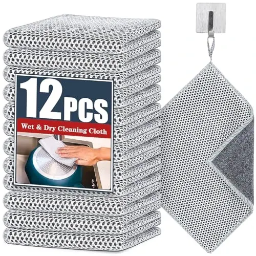 Navona 12 Pcs New Upgrade Steel Wire Dishcloth,Dry and Wet Dual-Use Steel Wire Cleaning Cloth,Powerful Cleaning Non-Scratch Wire Dishcloth Rag for Cookware, Sinks, Dishes, Stove Tops - 1