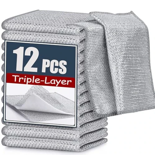 Navona 12 Pcs New Upgrade Steel Wire Dishcloth,Triple-Layer Steel Wire Cleaning Cloth,Powerful Cleaning Non-Scratch Wire Dishcloth Rag for Cookware, Sinks, Dishes, Stove Tops - MODAZONE