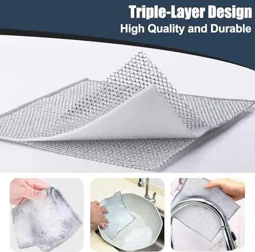 Navona 20 Pcs New Upgrade Steel Wire Dishcloth,Triple-Layer Steel Wire Cleaning Cloth,Powerful Cleaning Non-Scratch Wire Dishcloth Rag for Cookware, Sinks, Dishes, Stove Tops, 20pack, NA-608 - 3