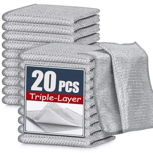 Navona 20 шт. New Upgrade Steel Wire Dishcloth, трехслойная проволочная ткань для чистки, мощная чистящая нецарапающая проволочная тряпка для посуды, раковин, посуды, варочных панелей, 20 шт., NA-608 - NAVONA