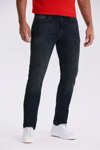 Navy-1 Slim Fit Washed Distressed Cotton Skinny Jeans 