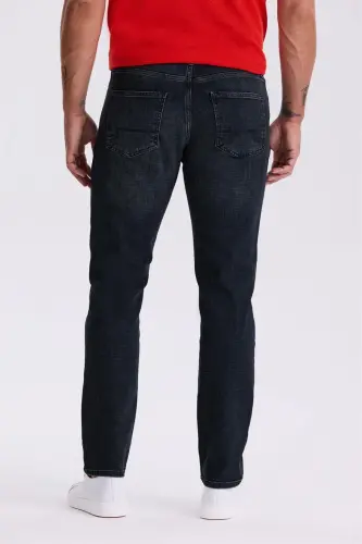 Navy-1 Slim Fit Washed Distressed Cotton Slim Cut Jeans Denim Trousers - 3
