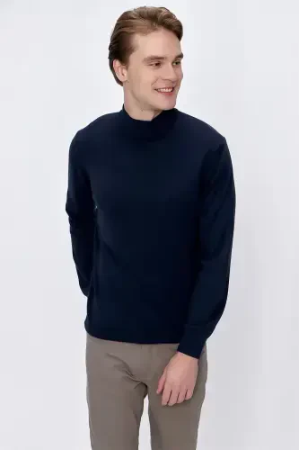 Navy Basic Dynamic Fit Relaxed Fit Half Turtleneck Knit Sweater - MORVEN (1)