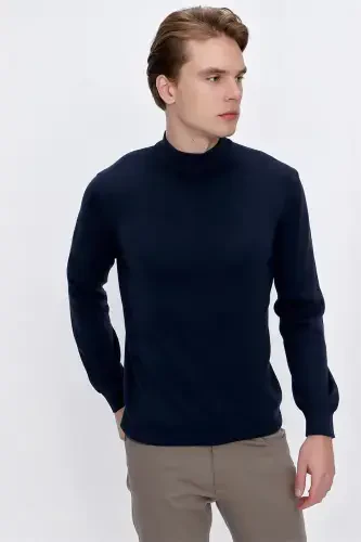 Navy Basic Dynamic Fit Relaxed Fit Half Turtleneck Knit Sweater - 3