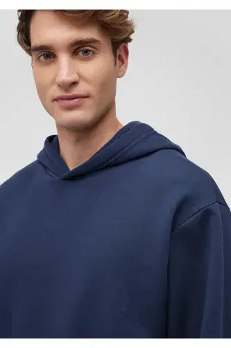 Navy Basic Hooded Sweatshirt - 5