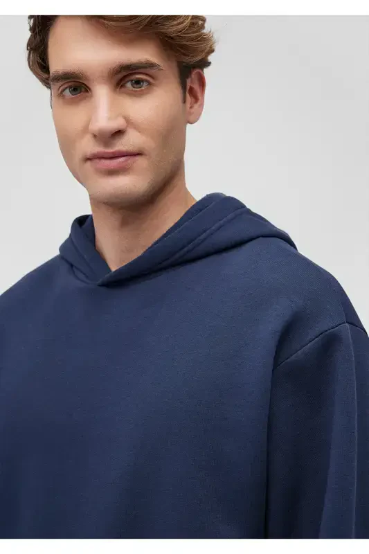 Navy Basic Hooded Sweatshirt - 5