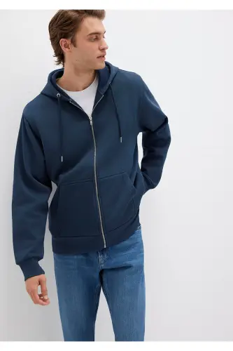 Navy Basic Sweatshirt with zipper hood, 0S10277-70490 - 3