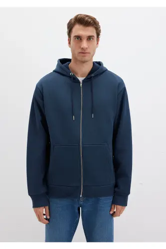 Navy Basic Sweatshirt with zipper hood, 0S10277-70490 - 4