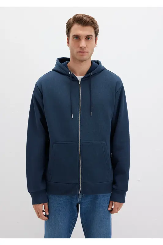 Navy Basic Sweatshirt with zipper hood, 0S10277-70490 - 4