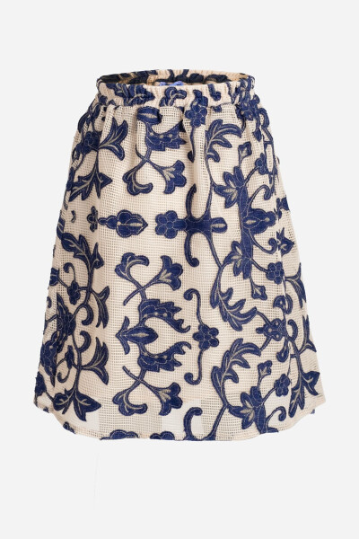 Navy-Beige Appliqued Skirt - 6