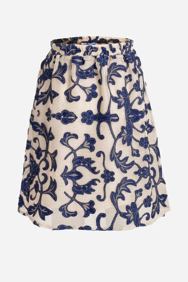 Navy-Beige Appliqued Skirt - 1