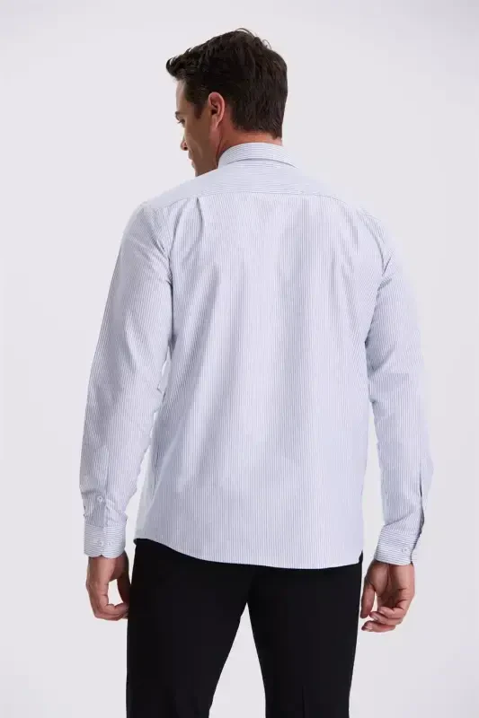 Navy Blue 100% Cotton Button-Down Collar Comfort Fit Shirt - 4