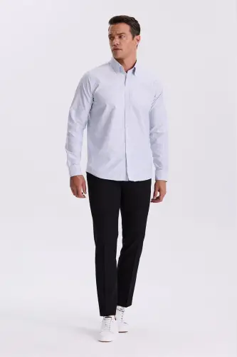 Navy Blue 100% Cotton Button-Down Collar Comfort Fit Shirt - 2