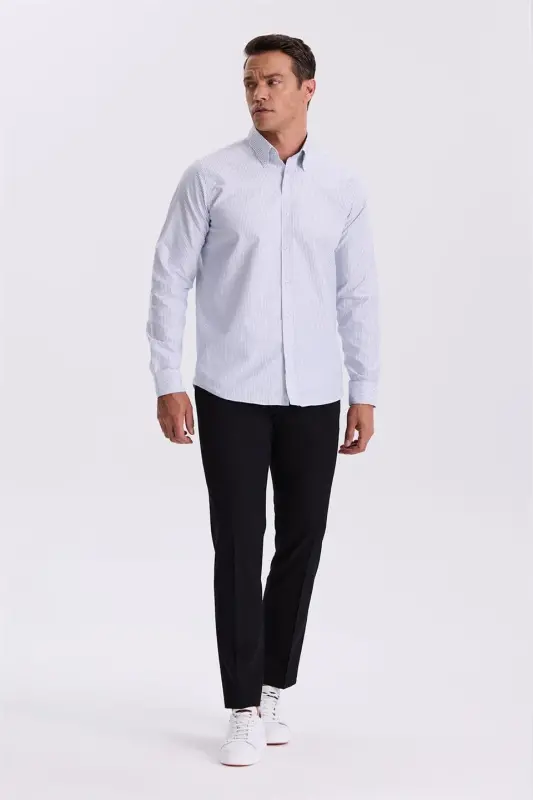 Navy Blue 100% Cotton Button-Down Collar Comfort Fit Shirt - 2