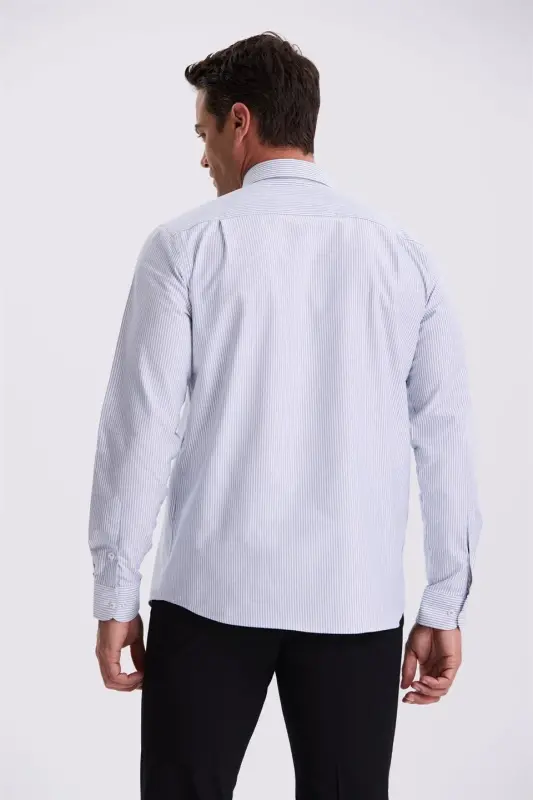 Navy Blue 100% Cotton Button-Down Collar Comfort Fit Shirt - 4