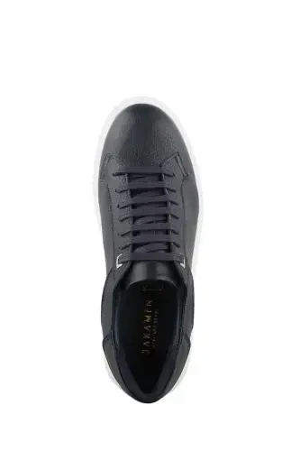 Navy Blue 100% Leather Lace-Up Casual Sneaker Shoes - 5