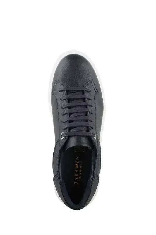 Navy Blue 100% Leather Lace-Up Casual Sneaker Shoes - 5