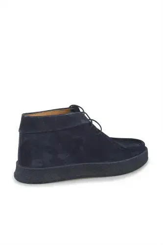 Navy Blue 100% Leather Lace-up Suede Boot - JAKAMEN (1)