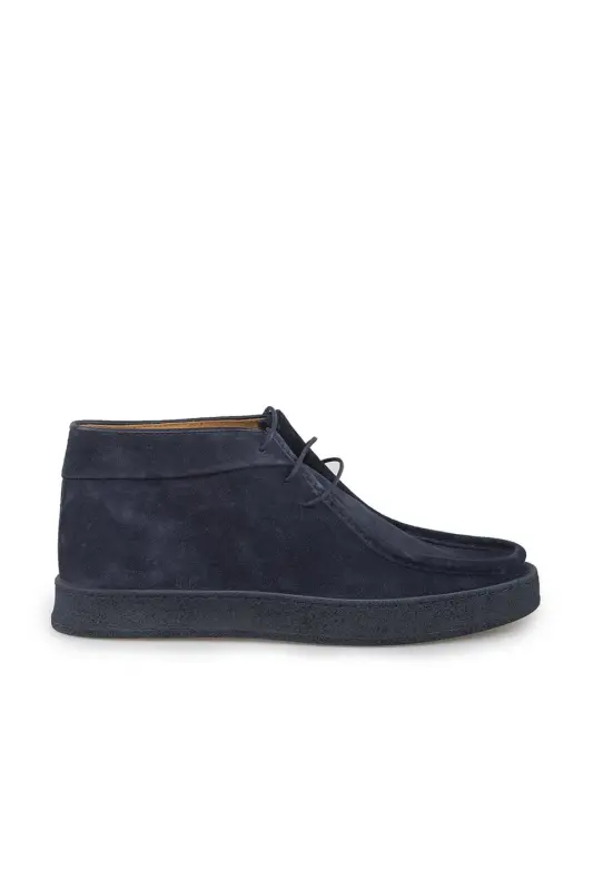 Navy Blue 100% Leather Lace-Up Suede Boot - JAKAMEN