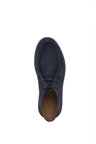 Navy Blue 100% Leather Lace-Up Suede Boot - 5